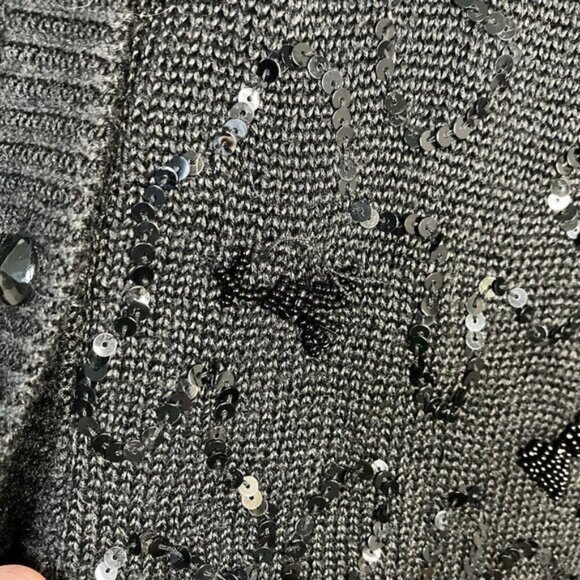 Vintage Jaclyn Smith Black Knit Sequin Beaded Bow Collared Coquette Cardigan - Picture 6 of 7